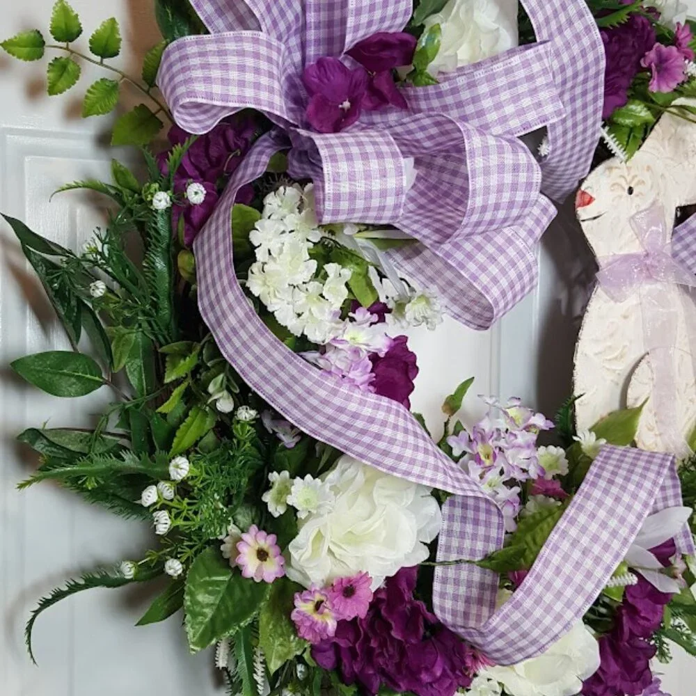 Spring Easter Bunny Wreath, Easter Grapevine, Spring Floral Wreath, Hand Crafted